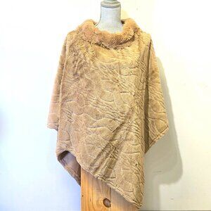Faux Fur Poncho - Beige